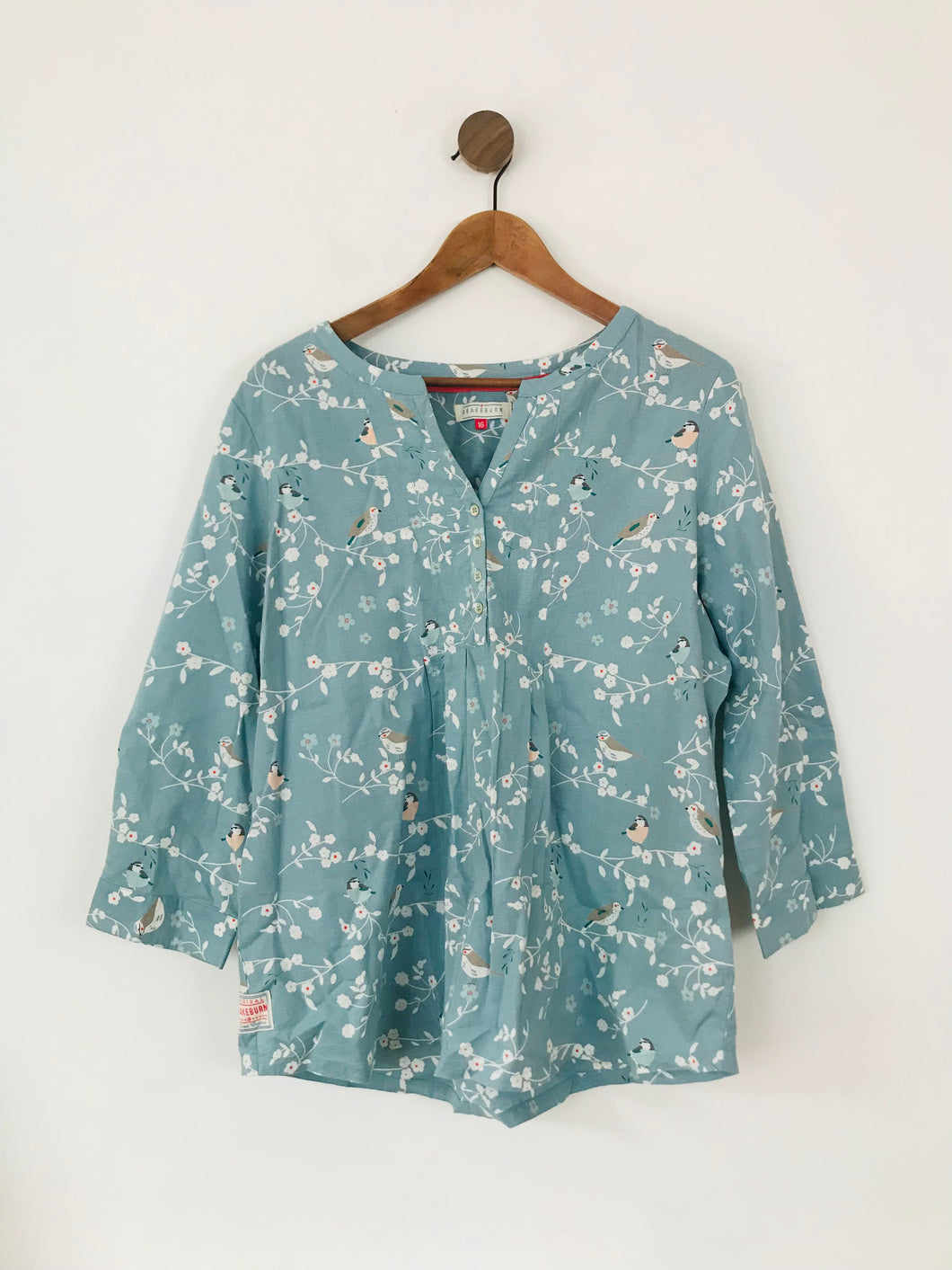 Brakeburn Women's Bird Print Button-Up Shirt | UK16 | Blue