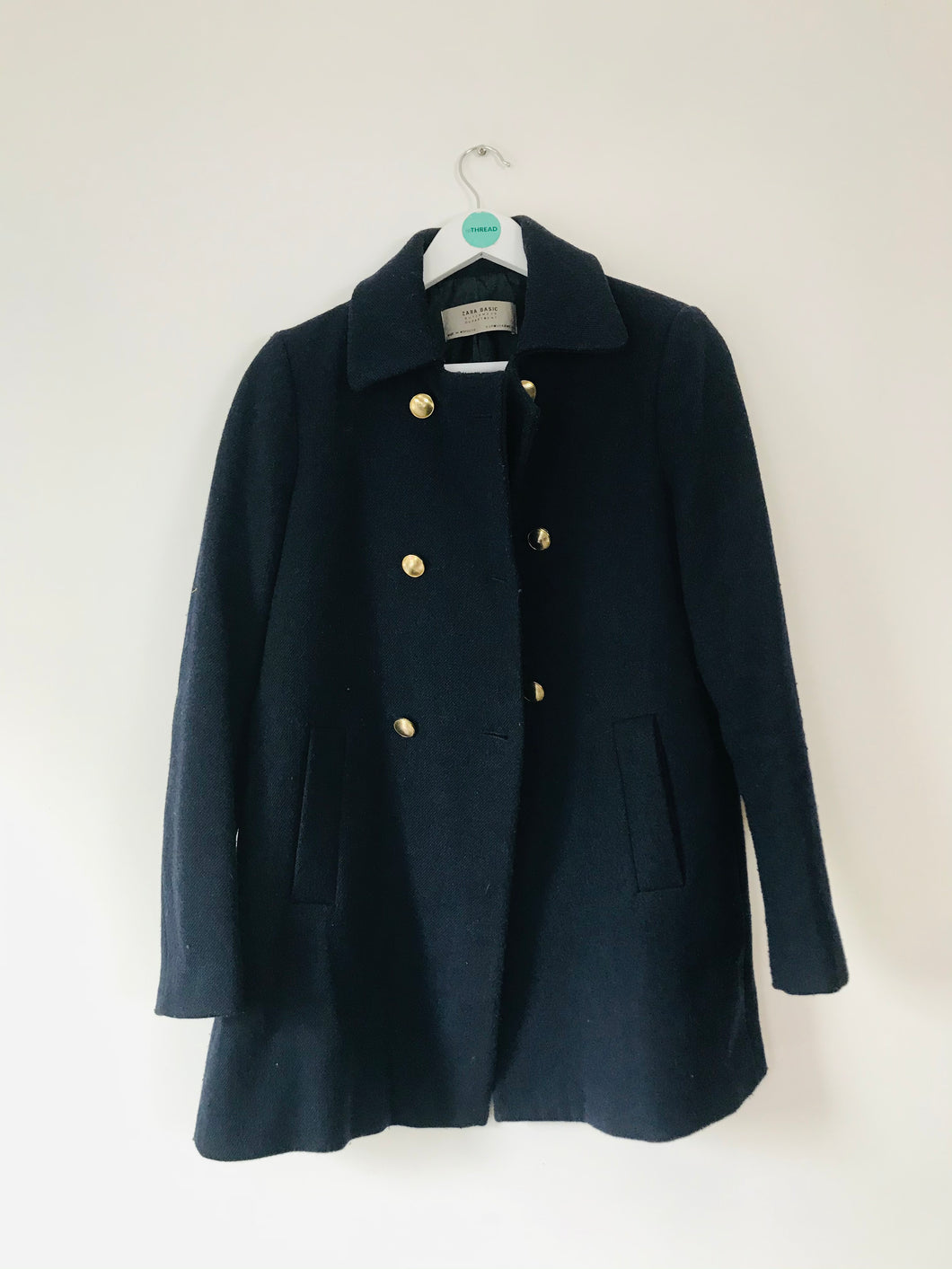 Zara Women’s Wool Blend Pea Coat | M UK12 | Blue