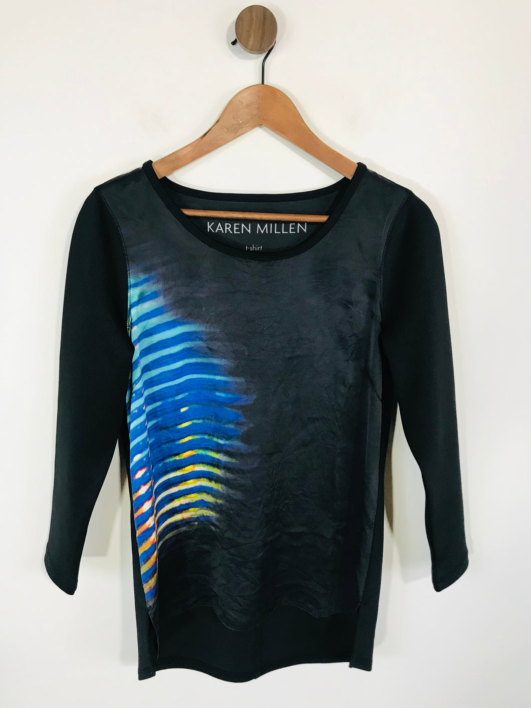 Karen Millen Women's Silk Front 3/4 Length Sleeve T-Shirt | UK10 | Multicoloured
