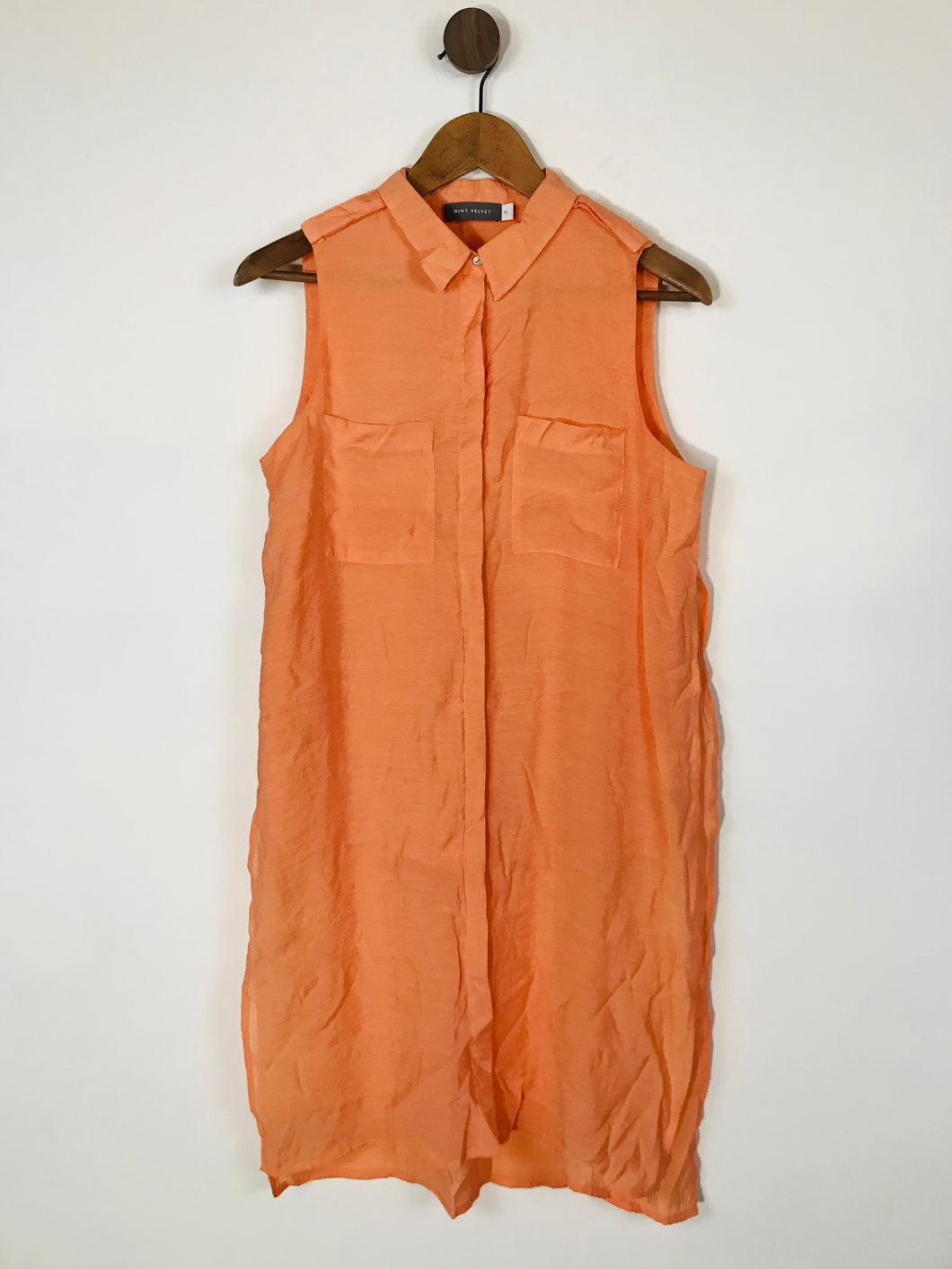 Mint Velvet Women's Sleeveless Split Sides Button-Up Shirt Dress | UK10 | Orange