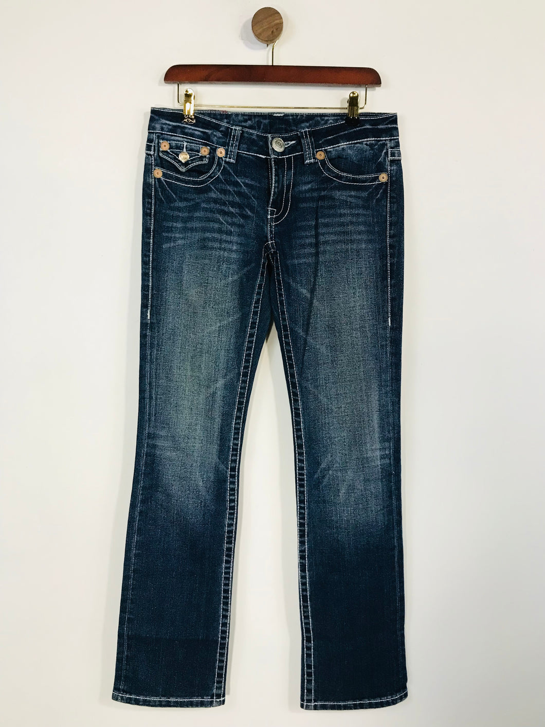 True Religion Women's Contrast Stitch Straight Jeans | 27 | Blue