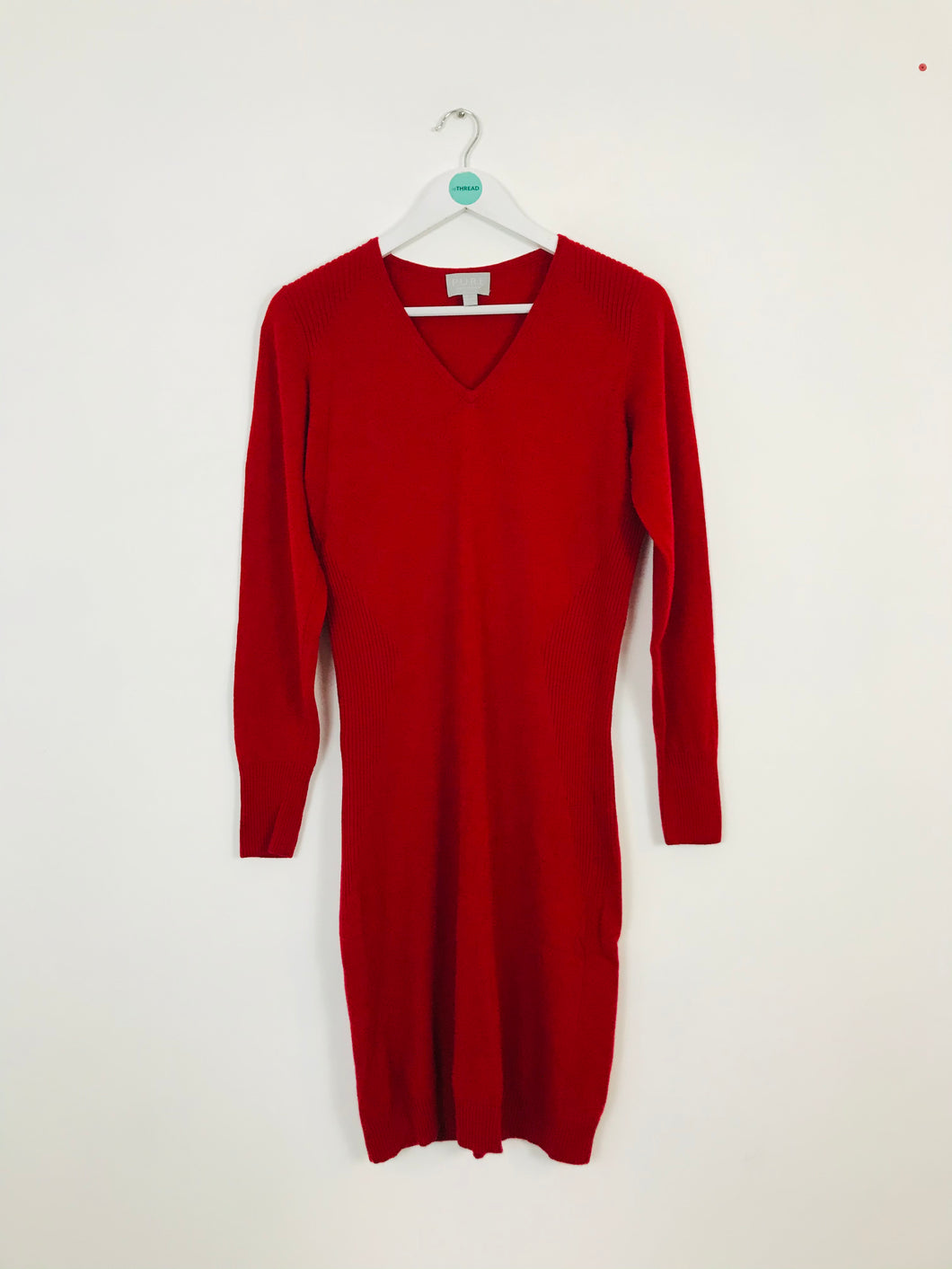 Pure Collection Women’s Cashmere Wool Sweater Sheath Dress | UK14 | Red