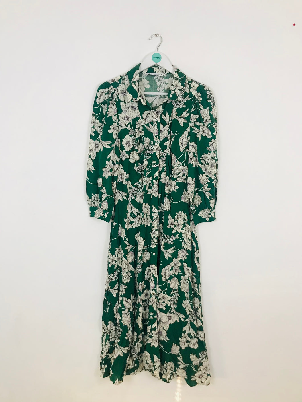 Zara Women’s Floral Print Maxi Shift Dress | UK10-12 | Green
