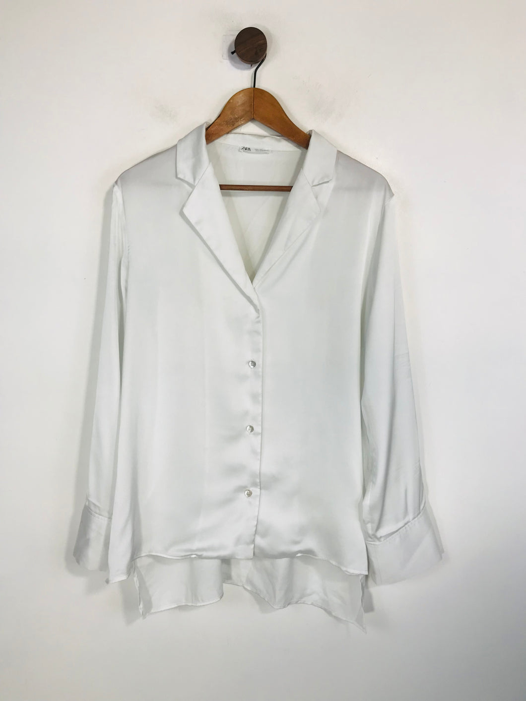 Zara Women's Satin Button-Up Blouse | L UK14 | White