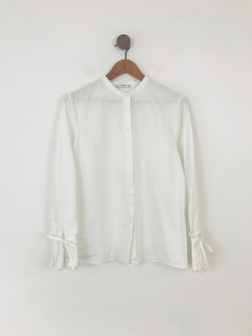 Mango Women's Collarless Button-Up Shirt | L UK14 | White