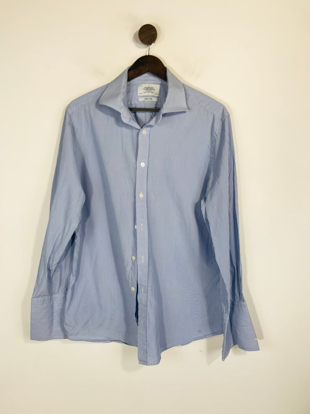 Charles Tyrwhitt Men's Cotton Striped Button-Up Shirt | 16.5 42 | Blue