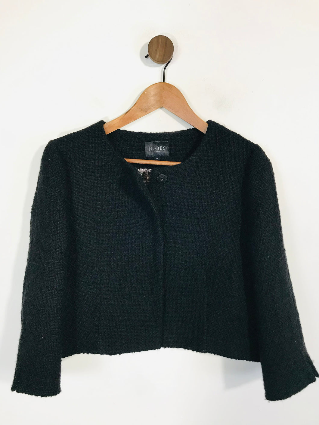 Hobbs Women's Tweed Collarless Blazer Jacket | UK14 | Black