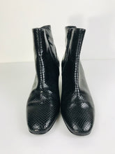 Load image into Gallery viewer, Russell &amp; Bromley Women&#39;s Patent Leather Heeled Snakeskin Boots | 40 UK7 | Black
