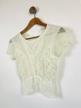 Load image into Gallery viewer, Topshop Women&#39;s Cropped Lace Fringe Blouse | UK4 | White
