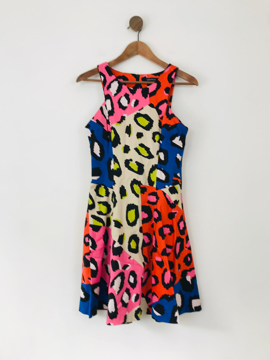 Karen Millen Women's Leopard Print Colour Block A-Line Dress | UK10 | Multicolour