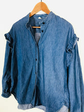 Load image into Gallery viewer, Arket Women&#39;s Denim Ruffle Button-Up Shirt | EU36 UK8 | Blue

