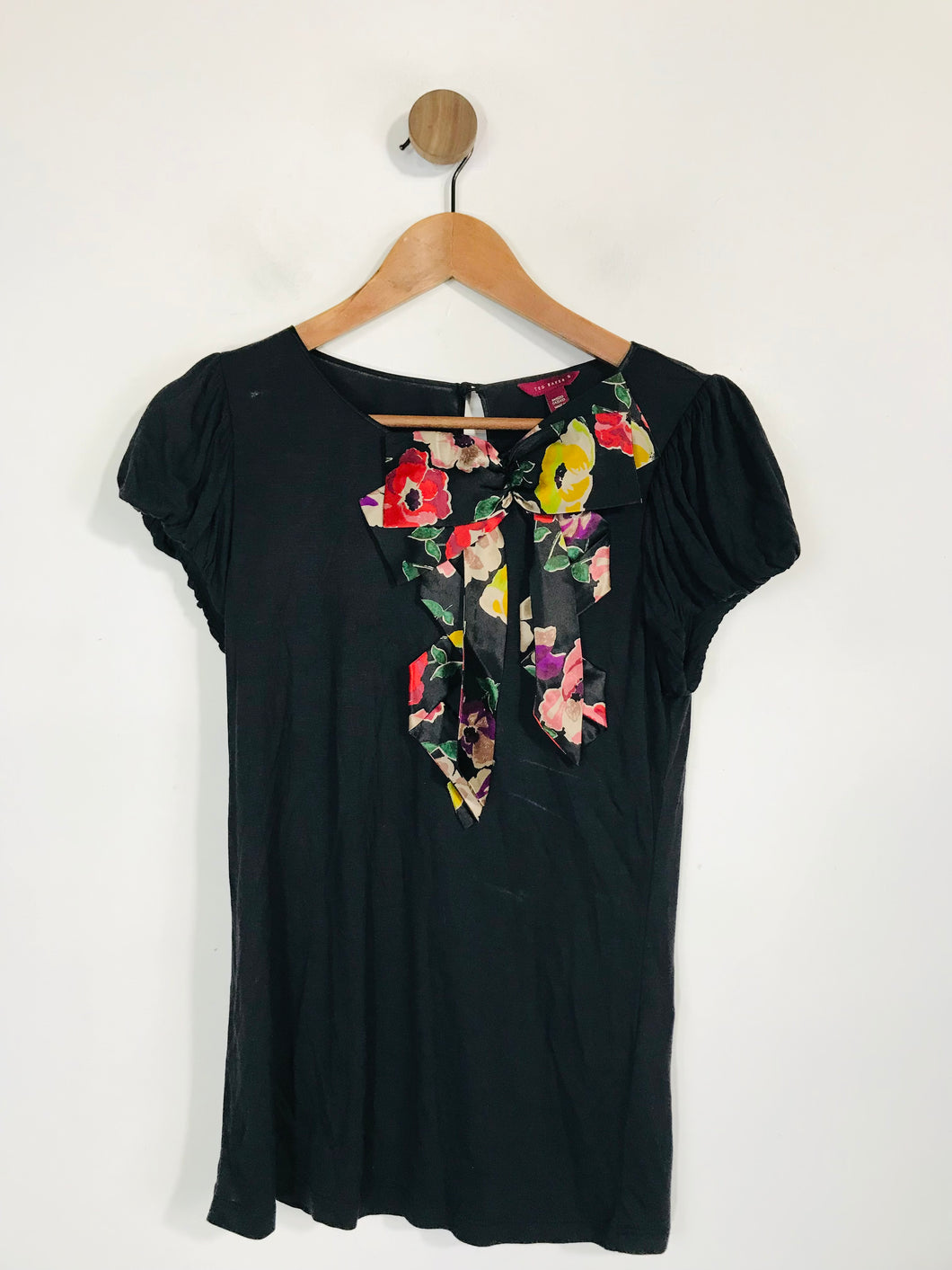 Ted Baker Women's Floral Ruched T-Shirt | 2 | Black