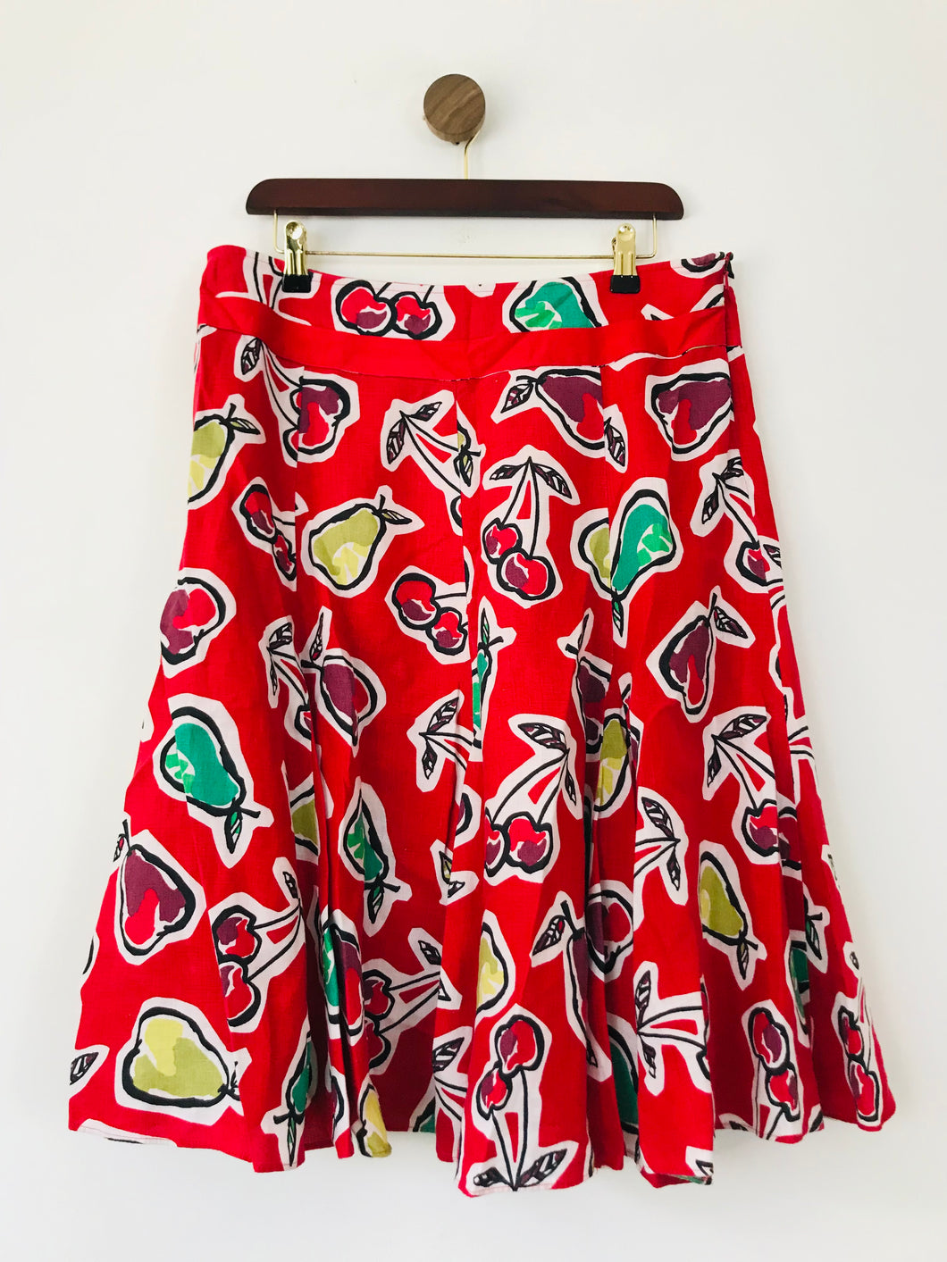 Hobbs Women's Flax Fruit Print A-Line Skirt | UK14 | Red