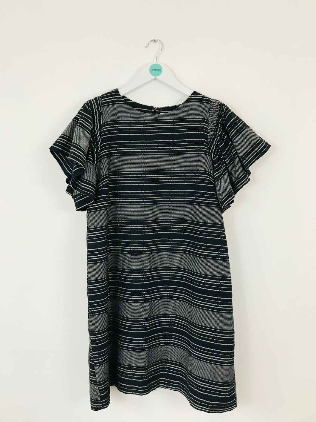 Moon River Women’s Ruffle Sleeve Stripe Shift Dress | XS UK8 | Black