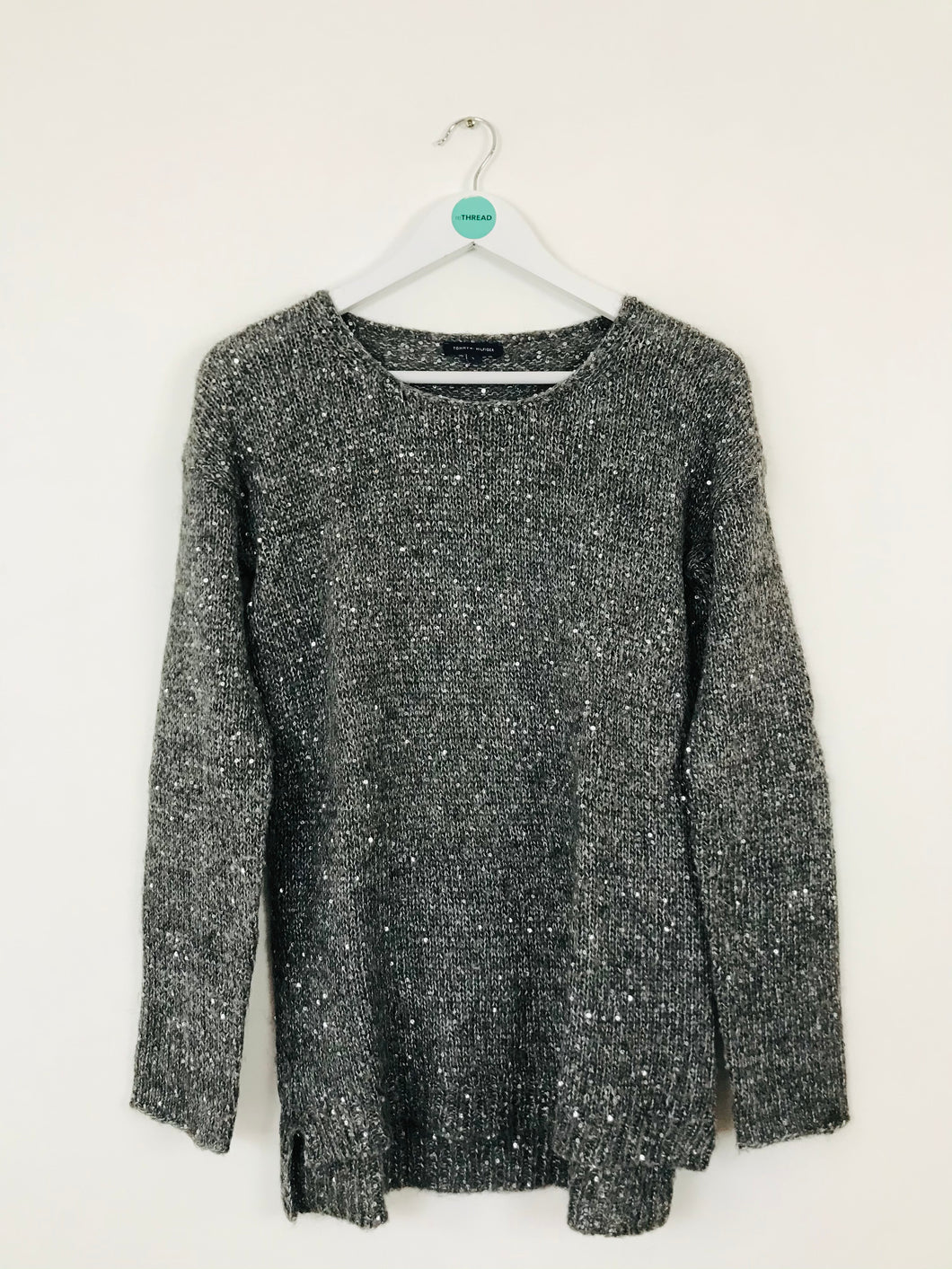 Tommy Hilfiger Women’s Glitter Sequin Knit Jumper | S UK8 | Grey