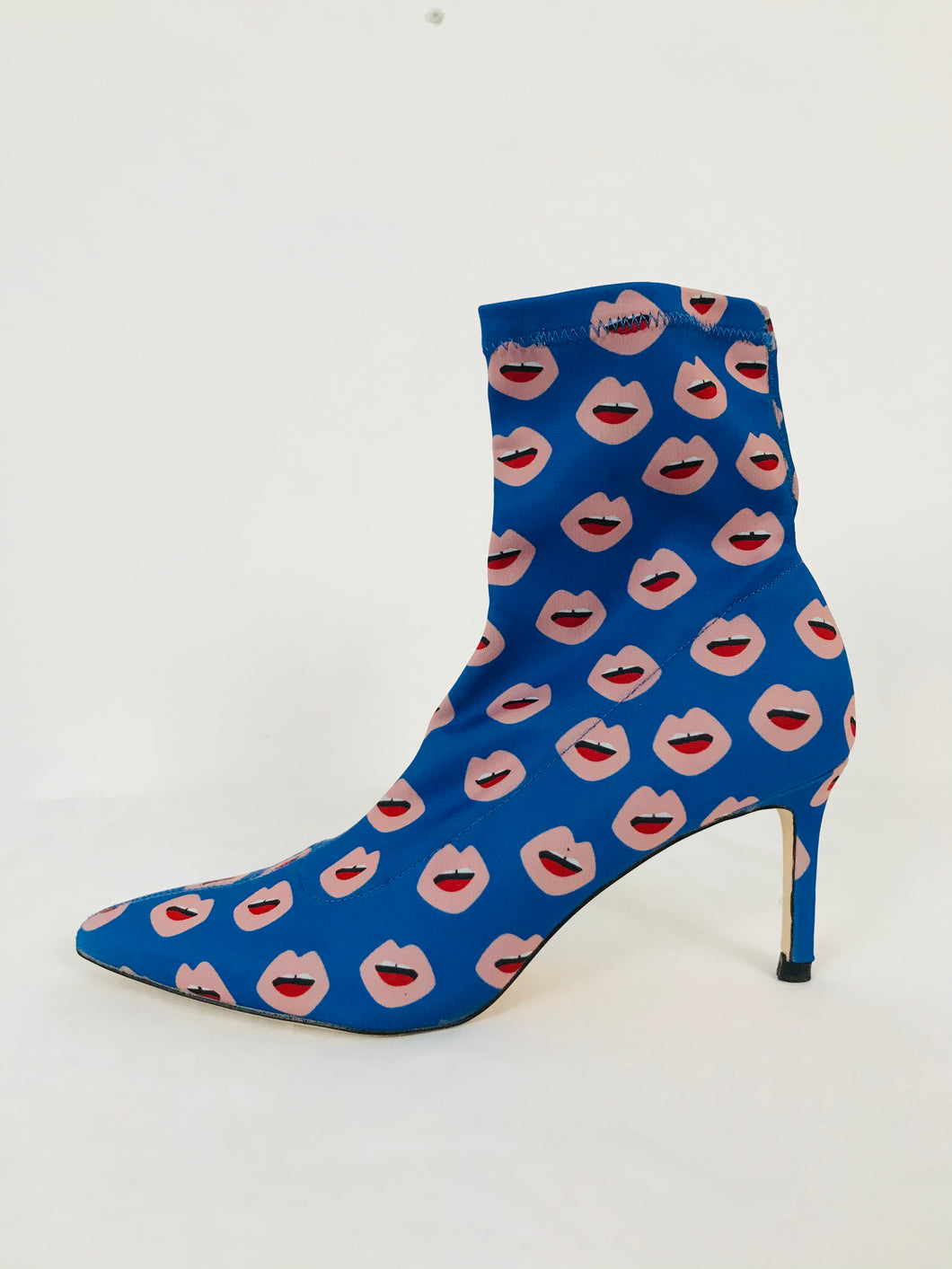 Zara Women’s Printed Mouth Sock Boot Heels | 38 UK5 | Blue