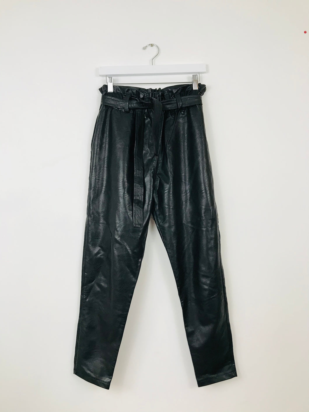 Womens Tie Waist Leather Trousers | XS-S | Black