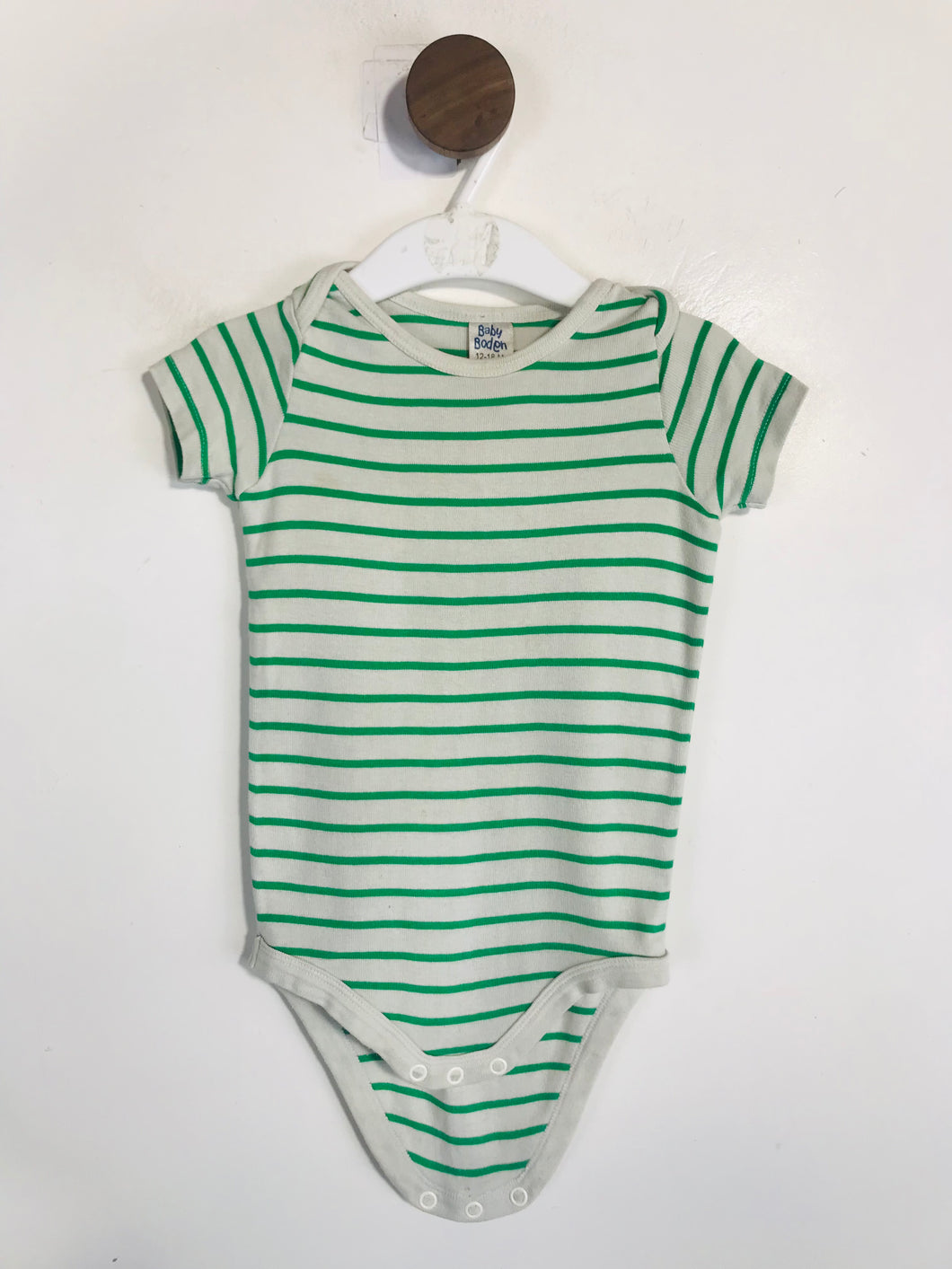 Boden Kid's Striped Playsuit | 12-18 Months | Green