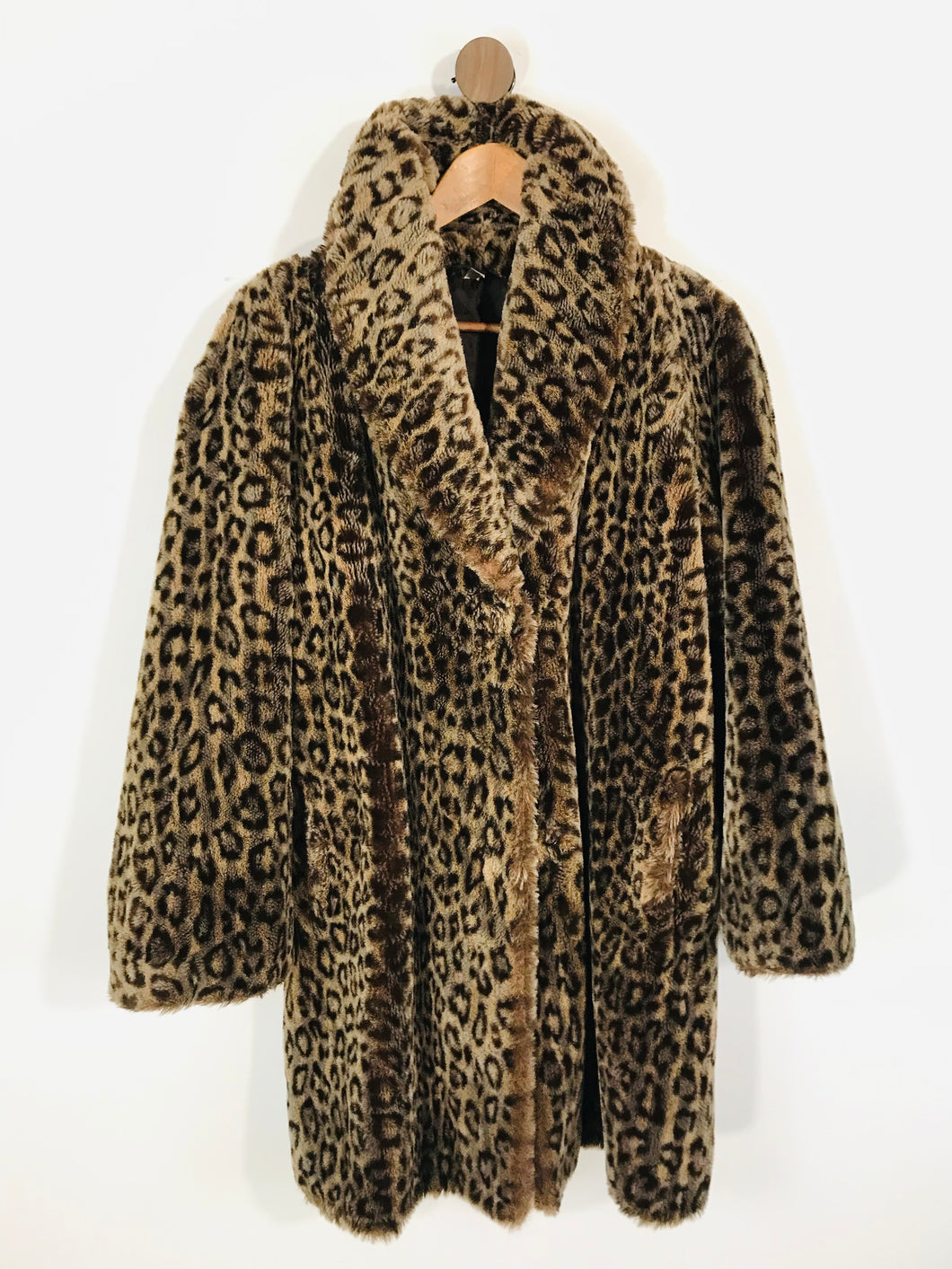 House of Fraser Women's Faux Fur Leopard Print Overcoat Coat | M UK10-12 | Brown