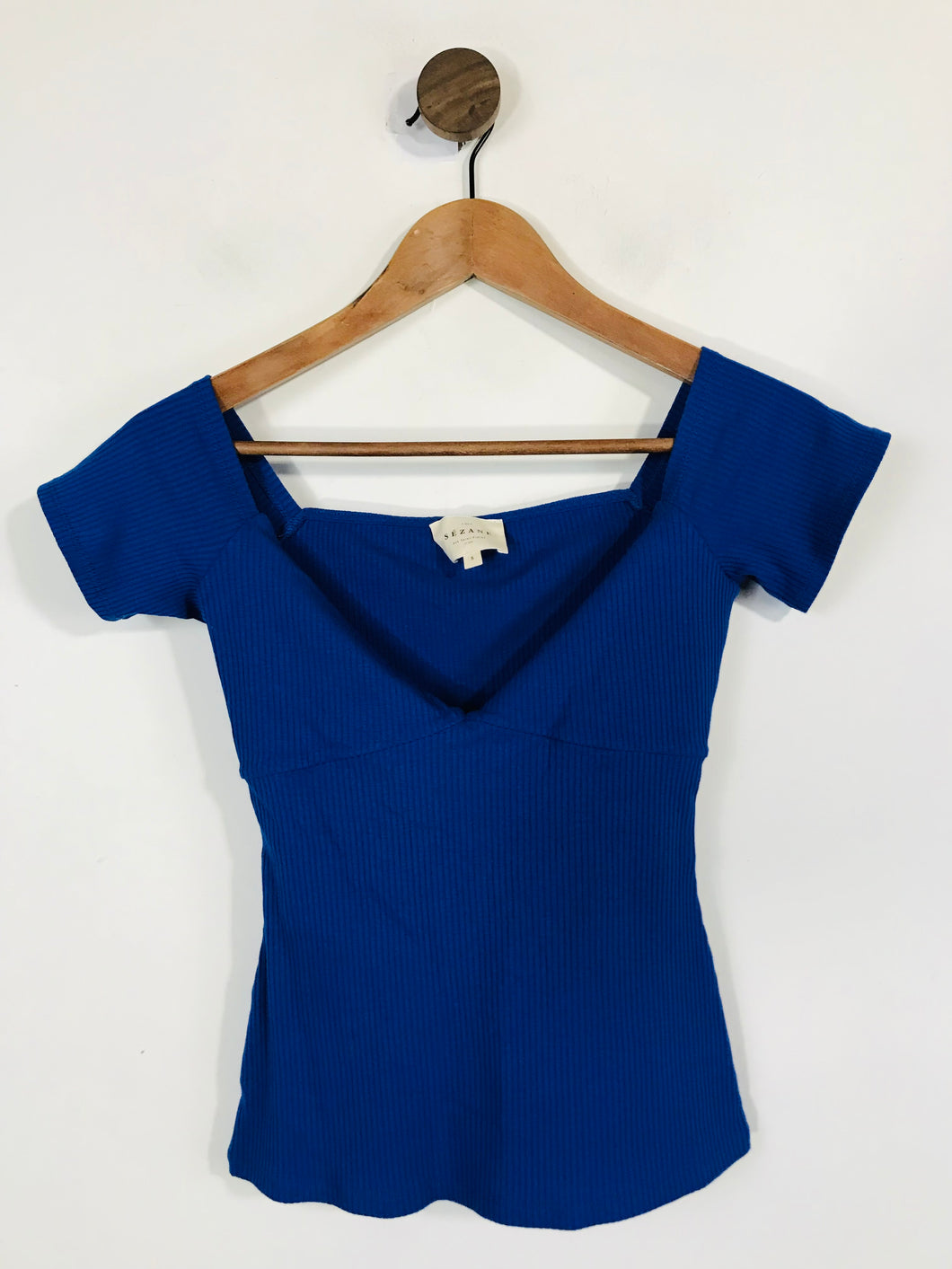 Sezane Women's Ribbed T-Shirt | S UK8 | Blue