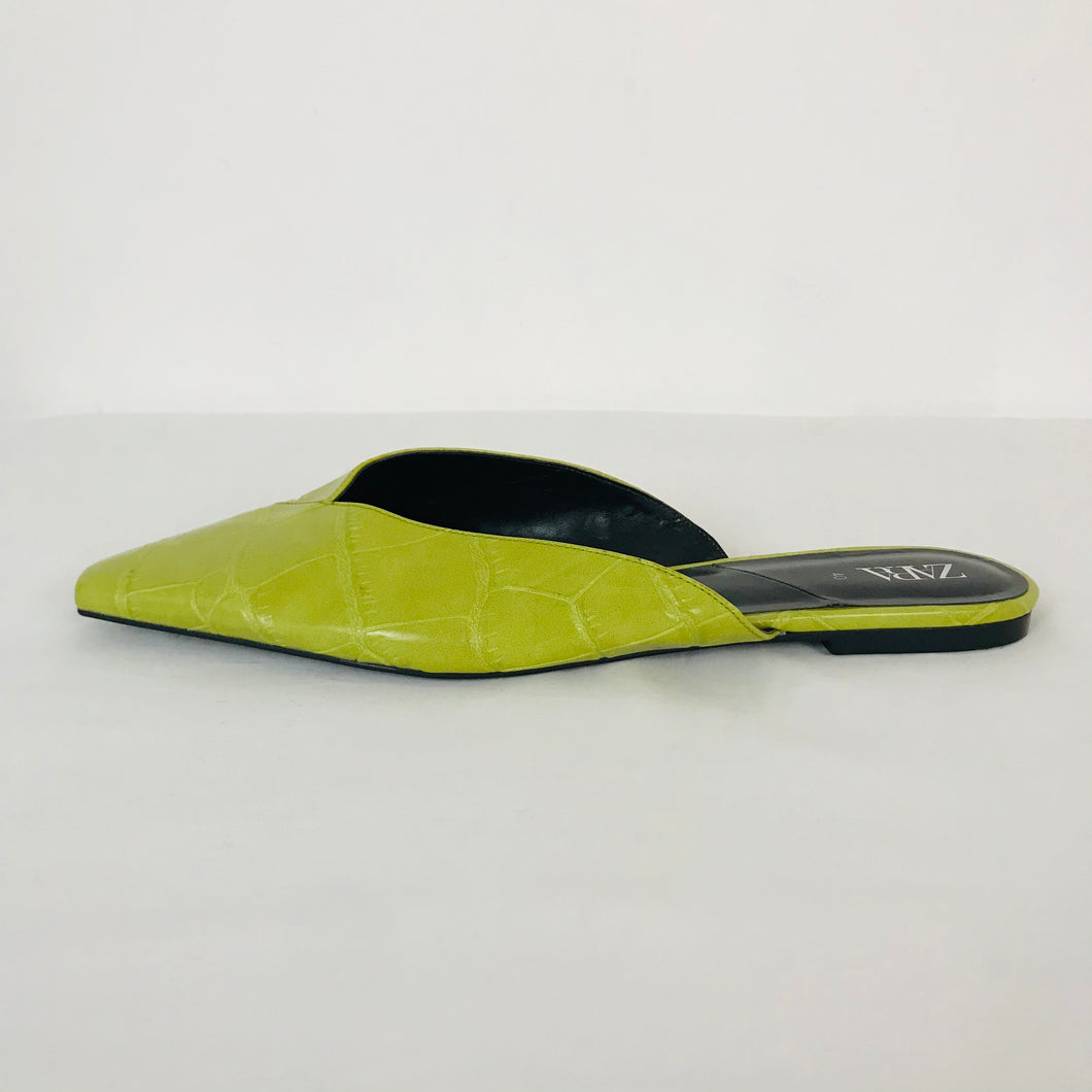 Zara Womens Leather Slider Sandals | EU40 UK7 | Lime Green