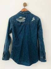 Load image into Gallery viewer, Topshop Women&#39;s Distressed Chambray Button-Up Shirt | UK6 | Blue
