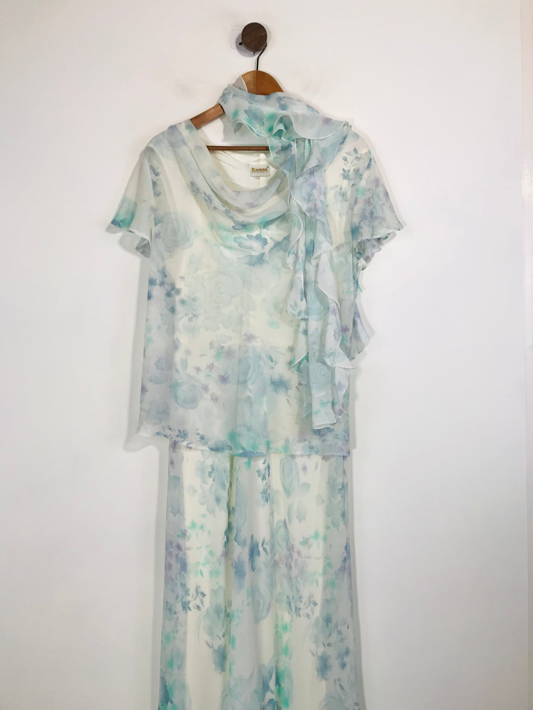 Roman Originals Women's Floral A-Line Maxi Dress | UK18 | Blue
