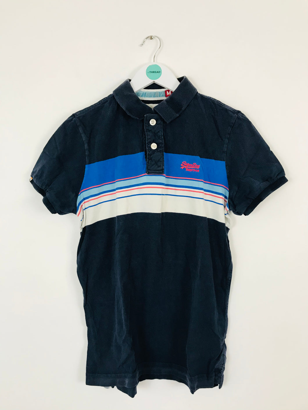 Superdry Men’s Stripe Polo Neck T-Shirt Top | M | Blue