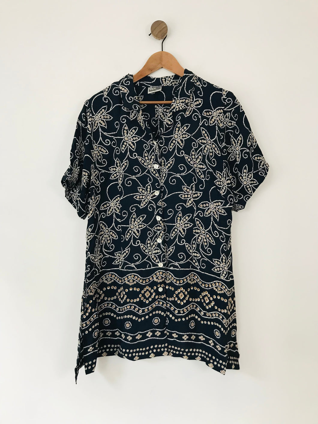 Phool Women's Floral Vintage Short Sleeve Button-Up Shirt | UK16 | Black