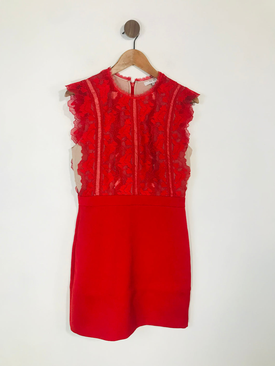 Reiss Women's Floral Lace Sheath Dress | UK12  | Red
