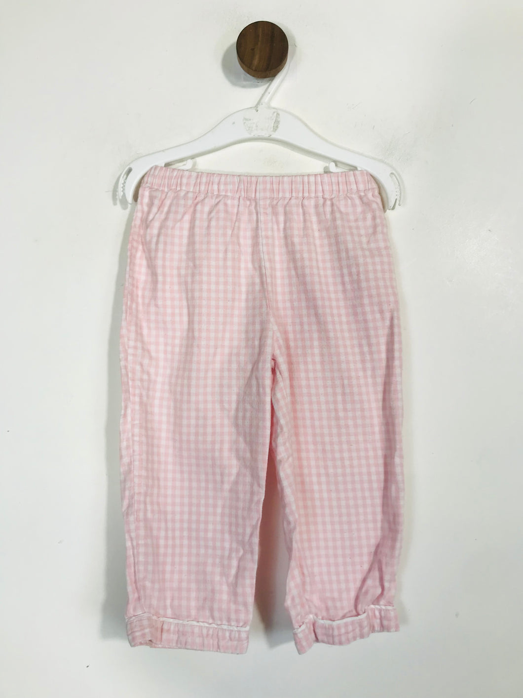 John Lewis Kid's Cotton Check Gingham Casual Trousers | 12-18 months | Pink
