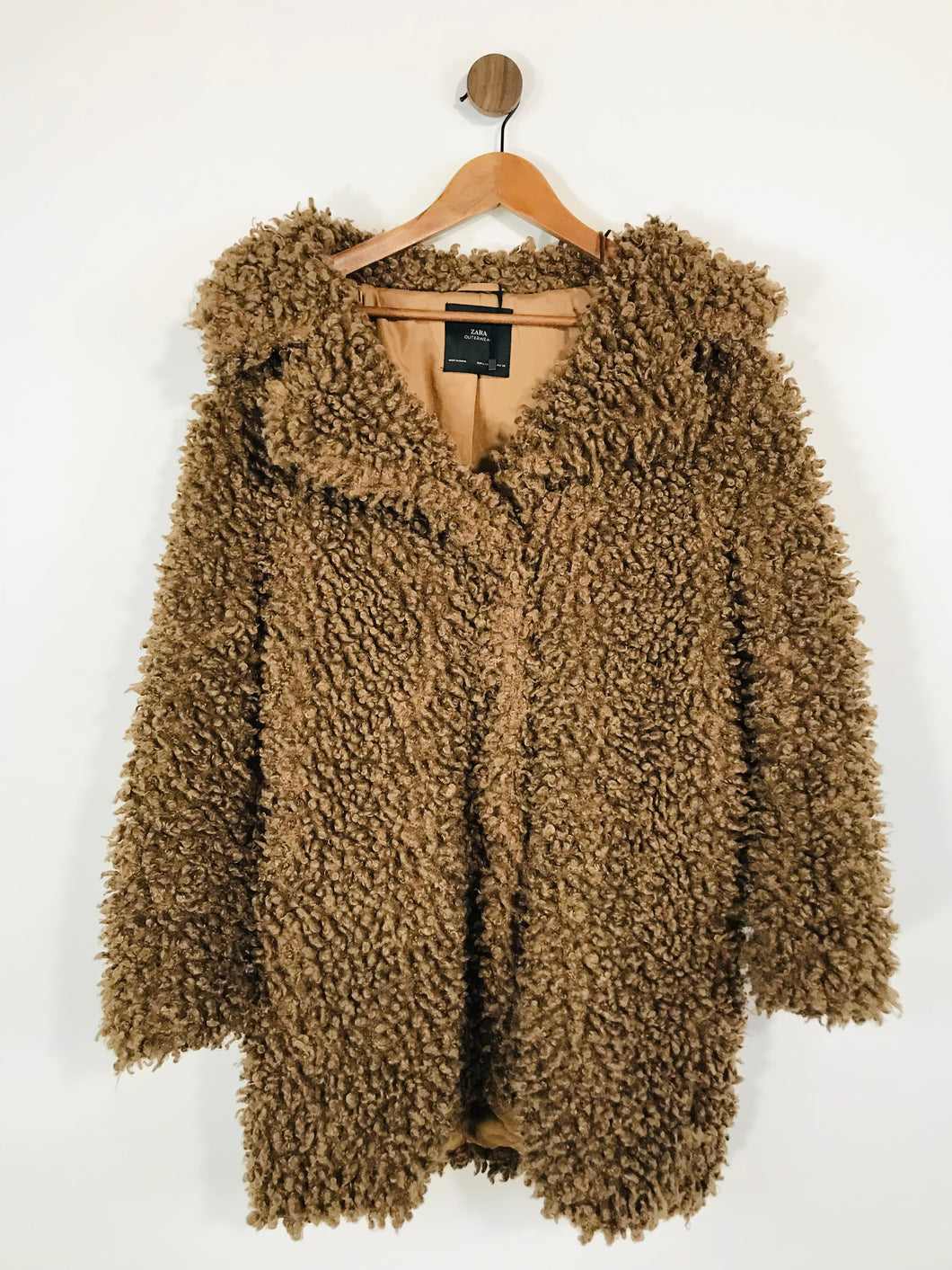 Zara Women's Teddy Faux Shearling Coat | L UK14 | Brown