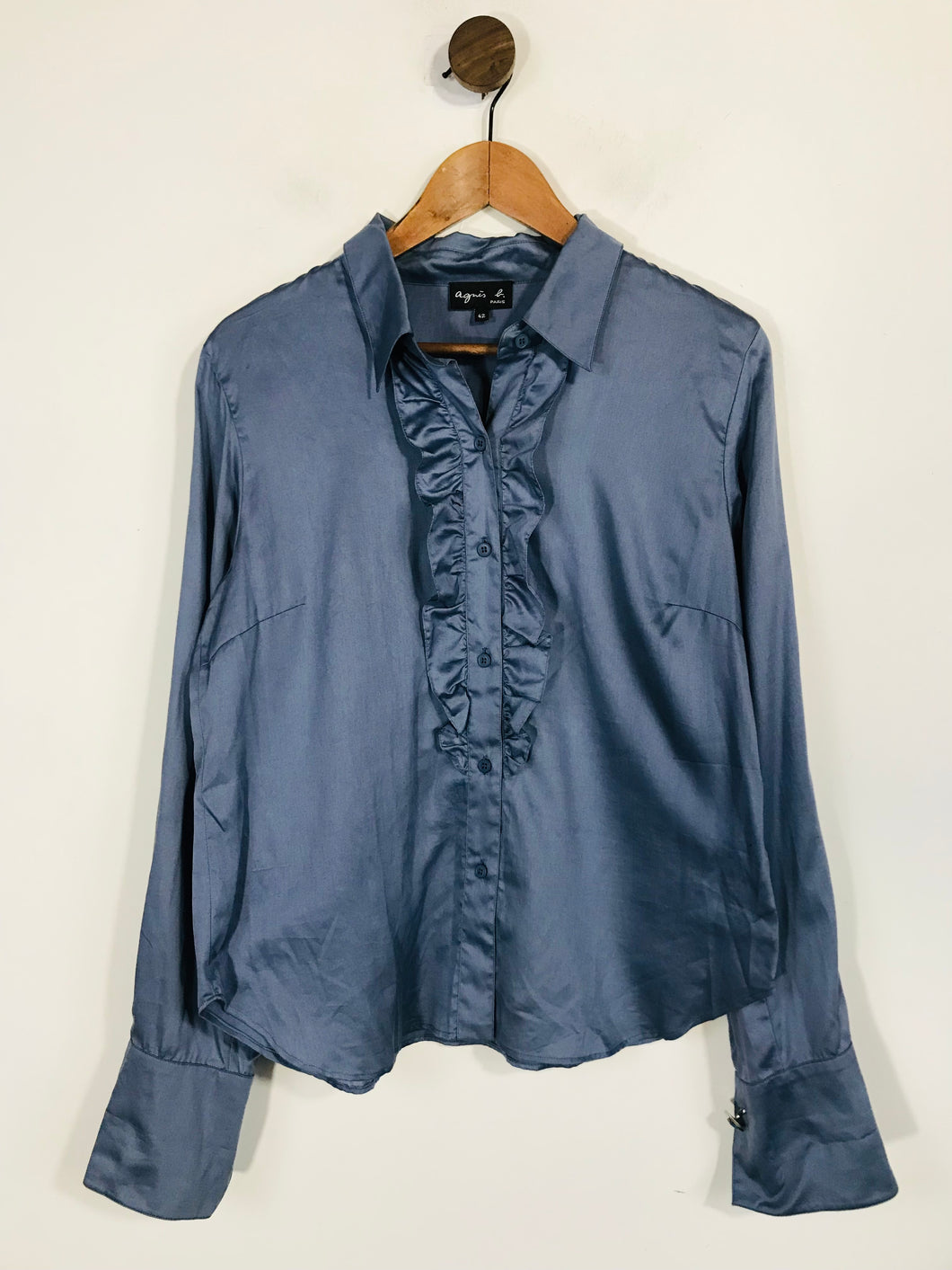 Agnes B Paris Women's Ruffle Button-Up Shirt | EU42 UK14 | Blue
