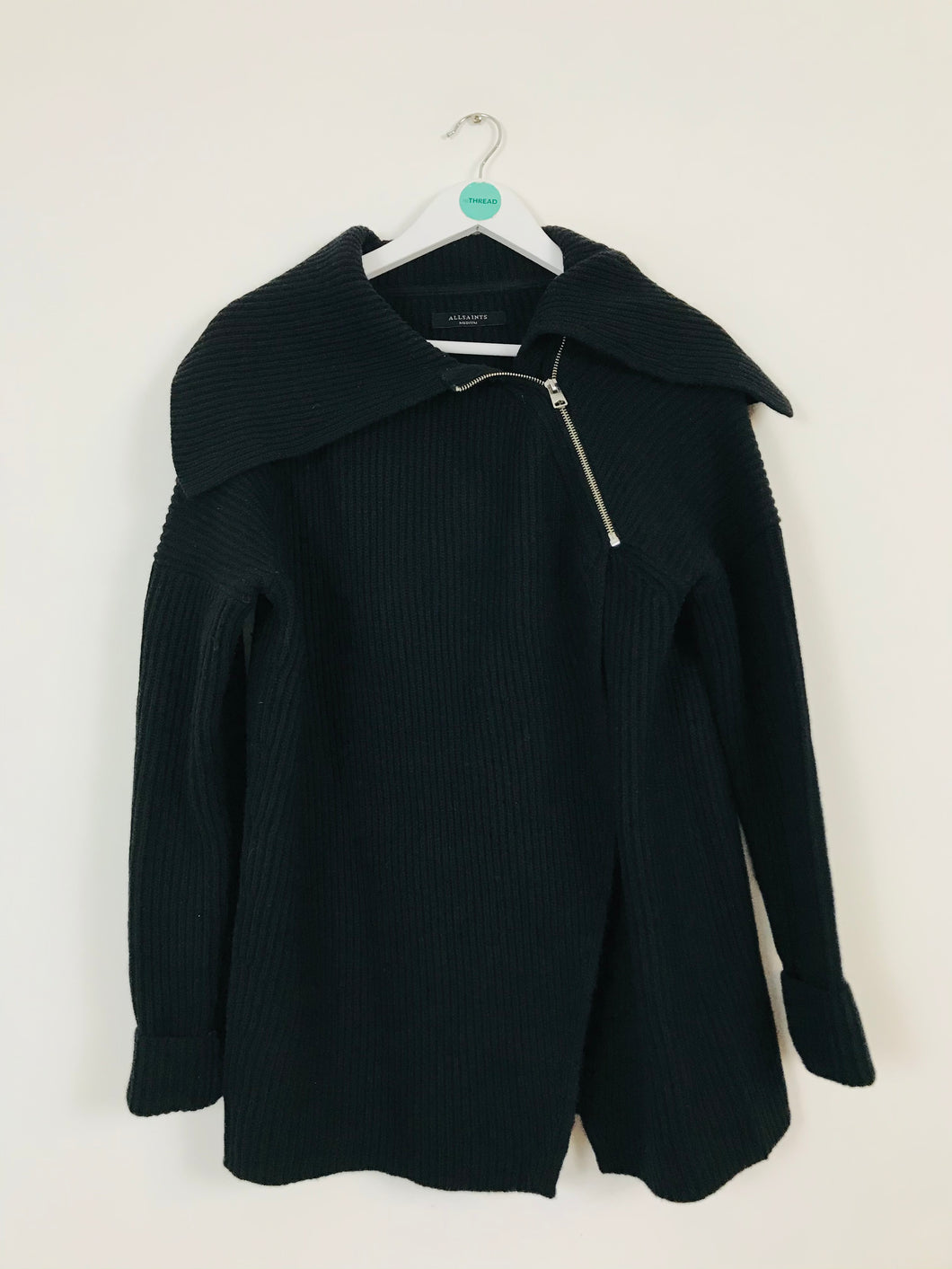 AllSaints Women’s Asymmetric Collar Knit Cardigan | M | Black