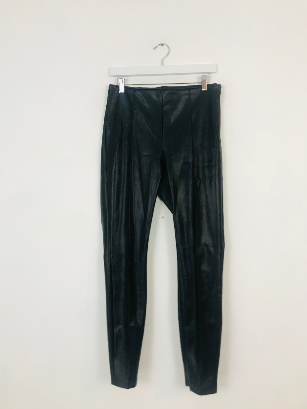 Zara Women’s Faux Leather Ponte Trousers Leggings | L UK14 | Black