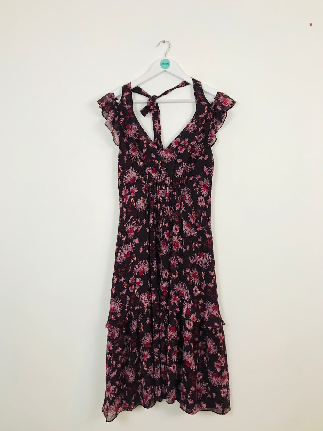 Whistles Women Floral Ruffle Midi Dress | UK10 | Purple