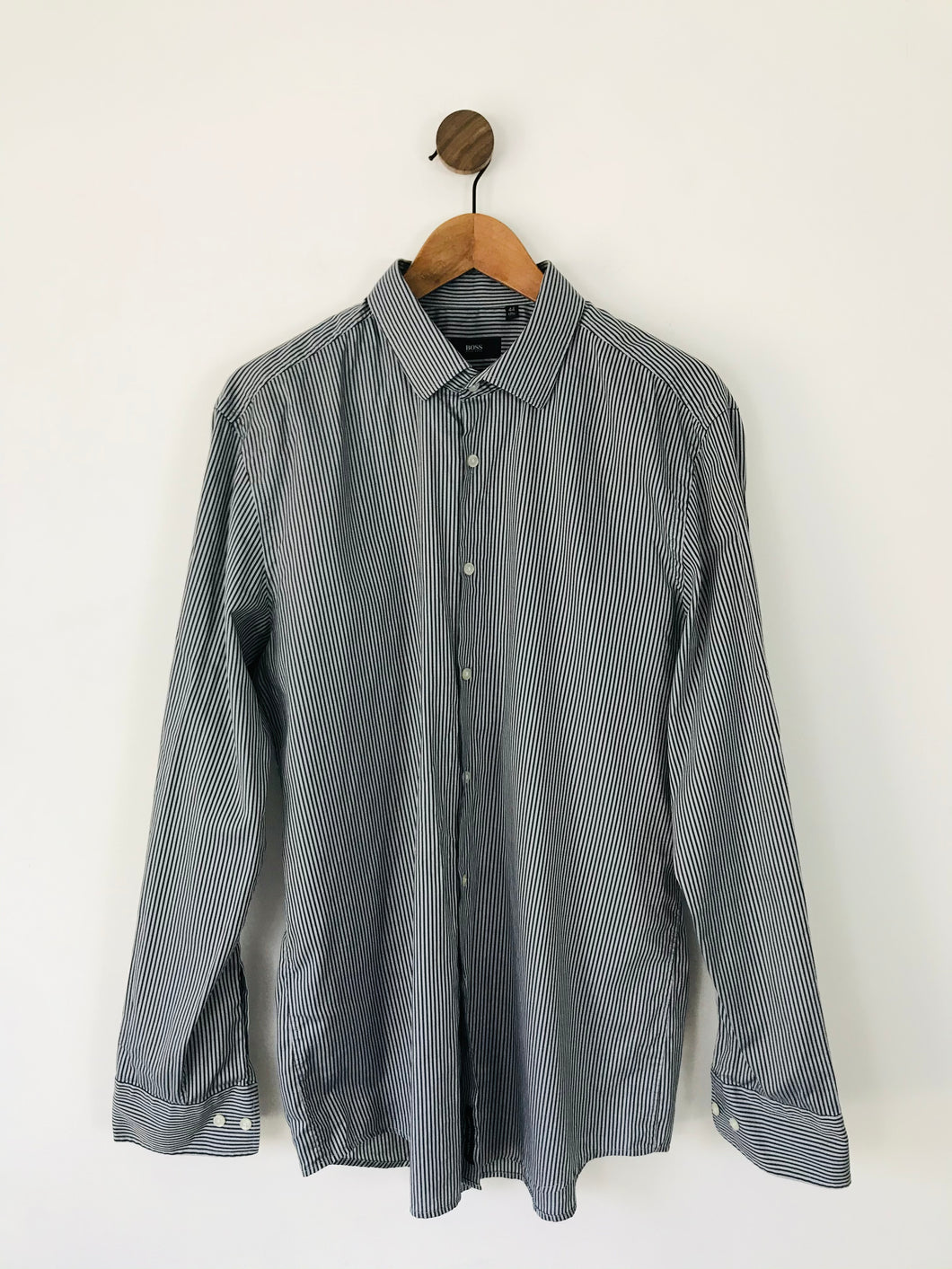 Hugo Boss Men’s Long Sleeve Slim Fit Pin Stripe Shirt | 44 17.5 | Grey