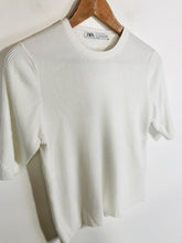 Load image into Gallery viewer, Zara Women&#39;s Knit Ribbed T-Shirt | L UK14 | White
