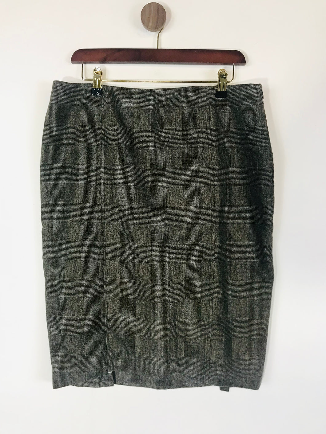 Ronit Zilkha Women's Wool Check Gingham Pencil Skirt | UK14 | Grey