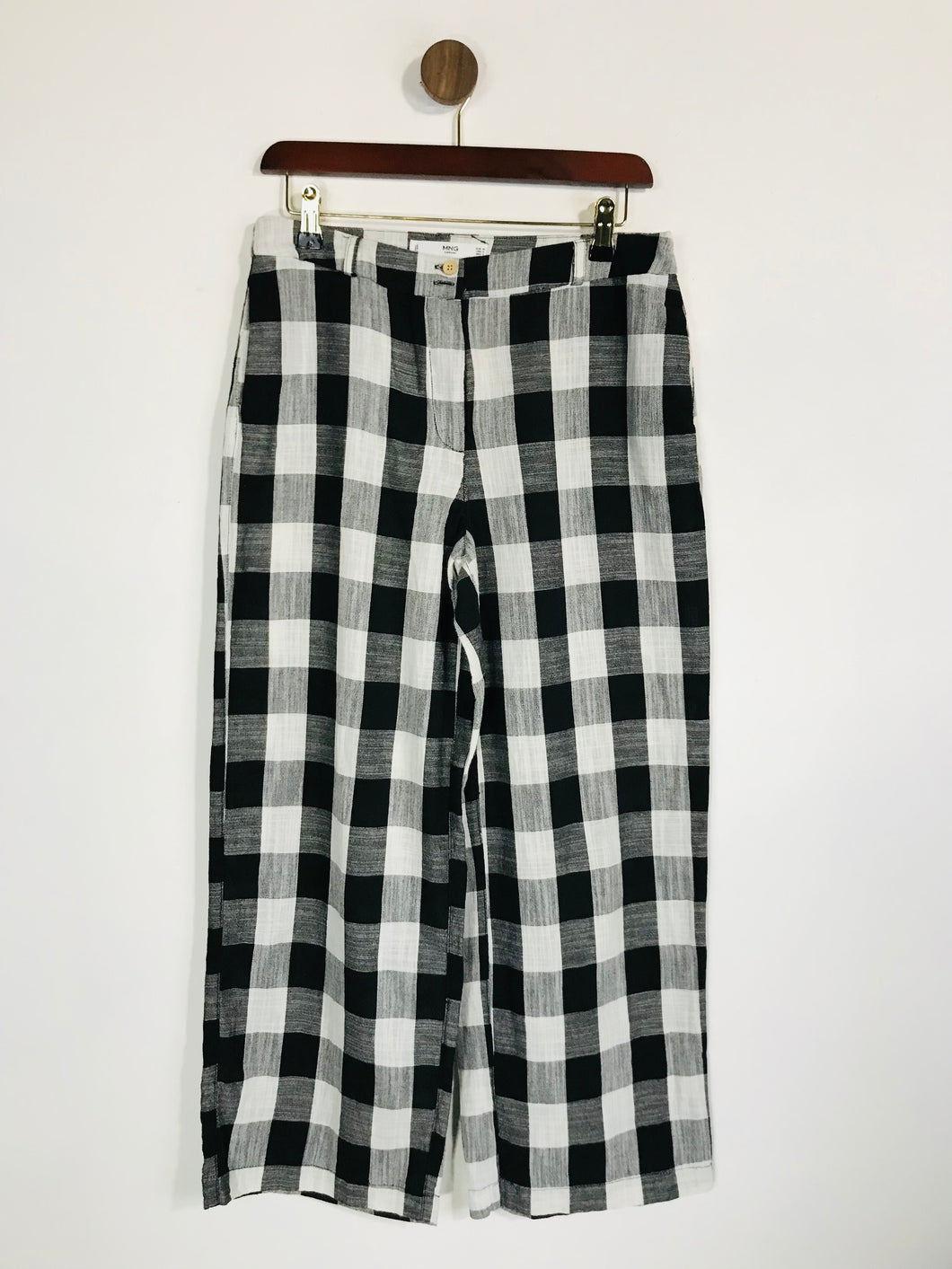 Mango Women's Cotton Check Gingham Casual Trousers | 38 UK10 | Black
