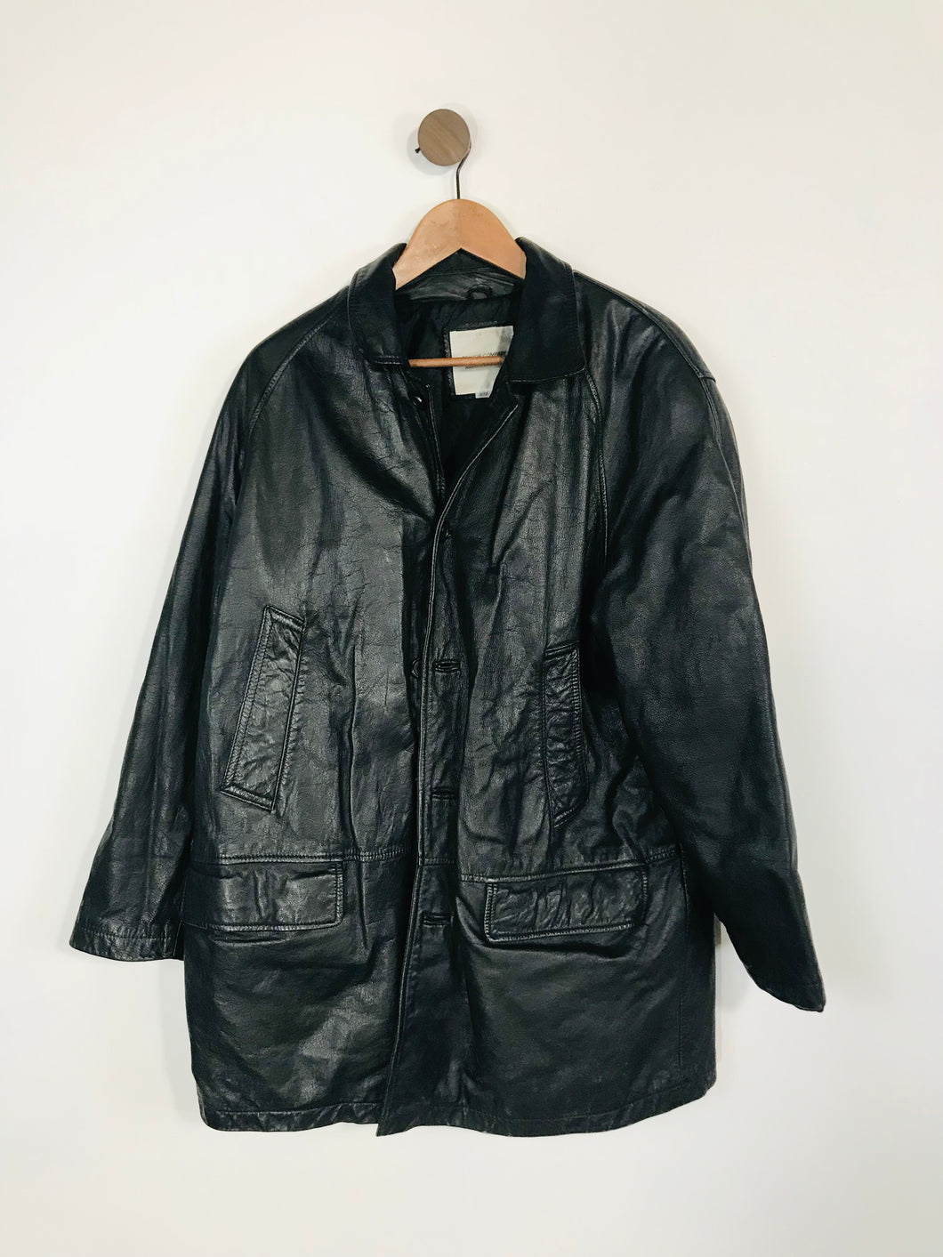 Seahop Company Men's Leather Vintage Military Jacket | L | Black