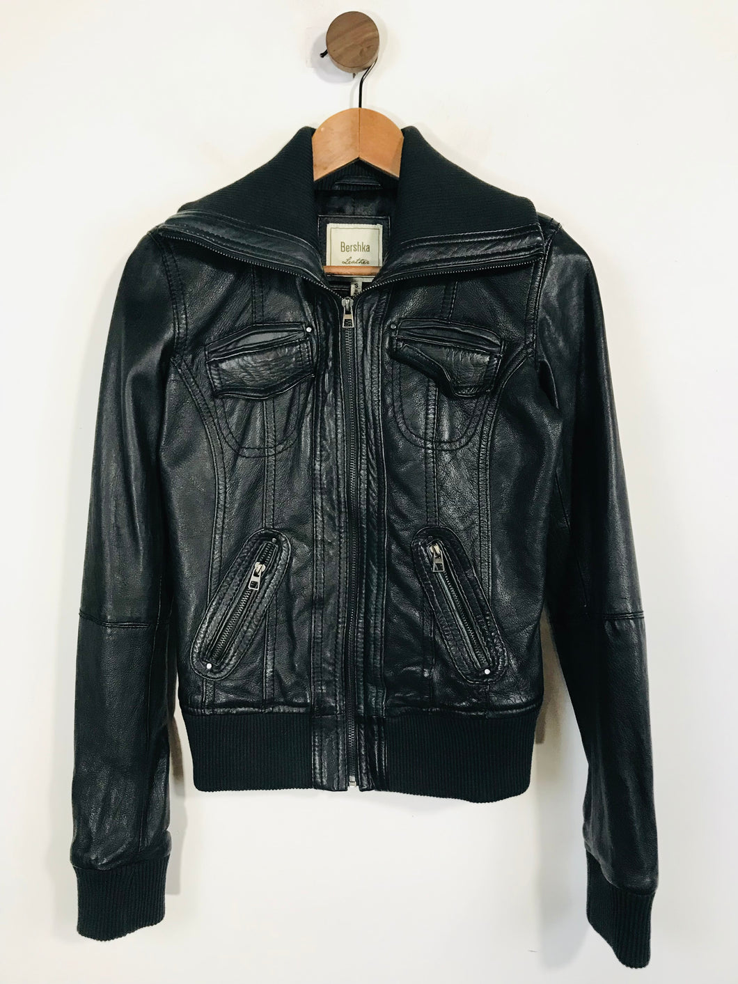 Bershka Women's Leather Biker Jacket | S UK8 | Black