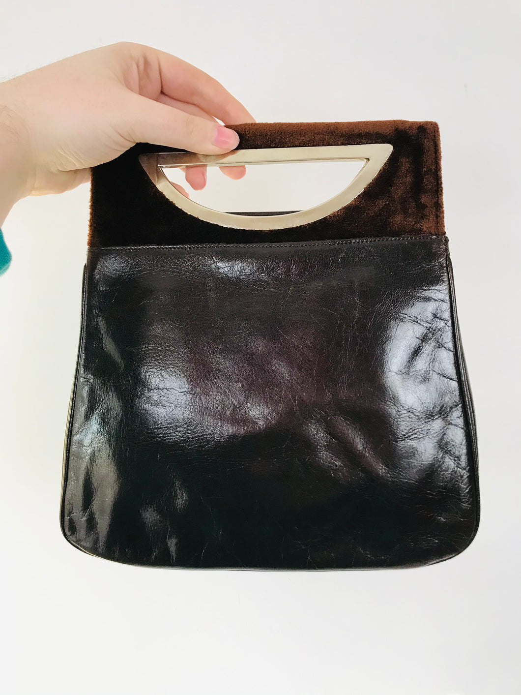 Cesare Piccini Charles Jourdan Women’s Leather Velvet Handbag Clutch Bag | Small | Brown