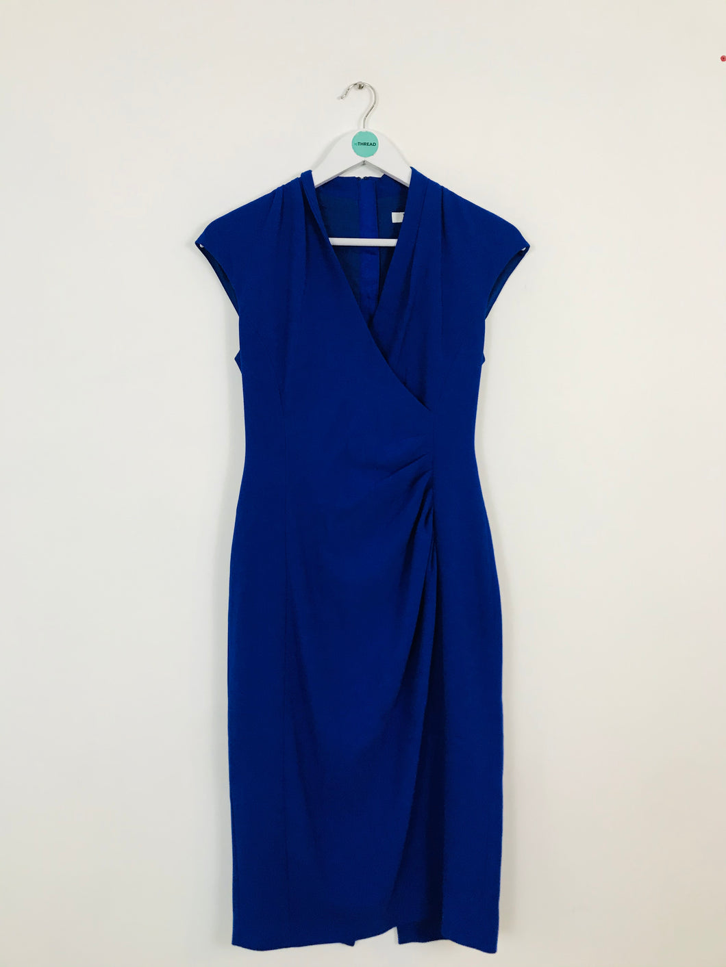 L.K.Bennett Women’s Ruched Wrap V-Neck Midi Dress | UK10 | Blue