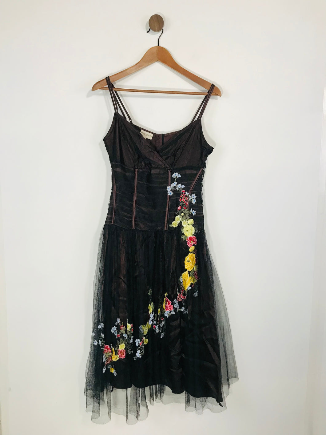 Karen Millen Women's Embroidered Tulle Party A-Line Dress | UK14 | Black