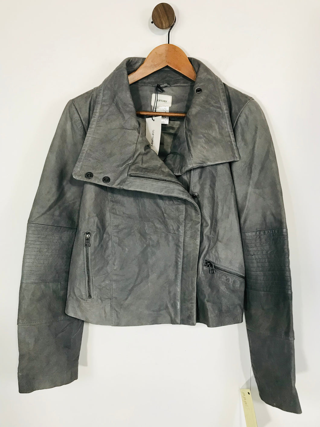 Soft Grey Women's Leather Biker Jacket NWT | UK10 | Grey