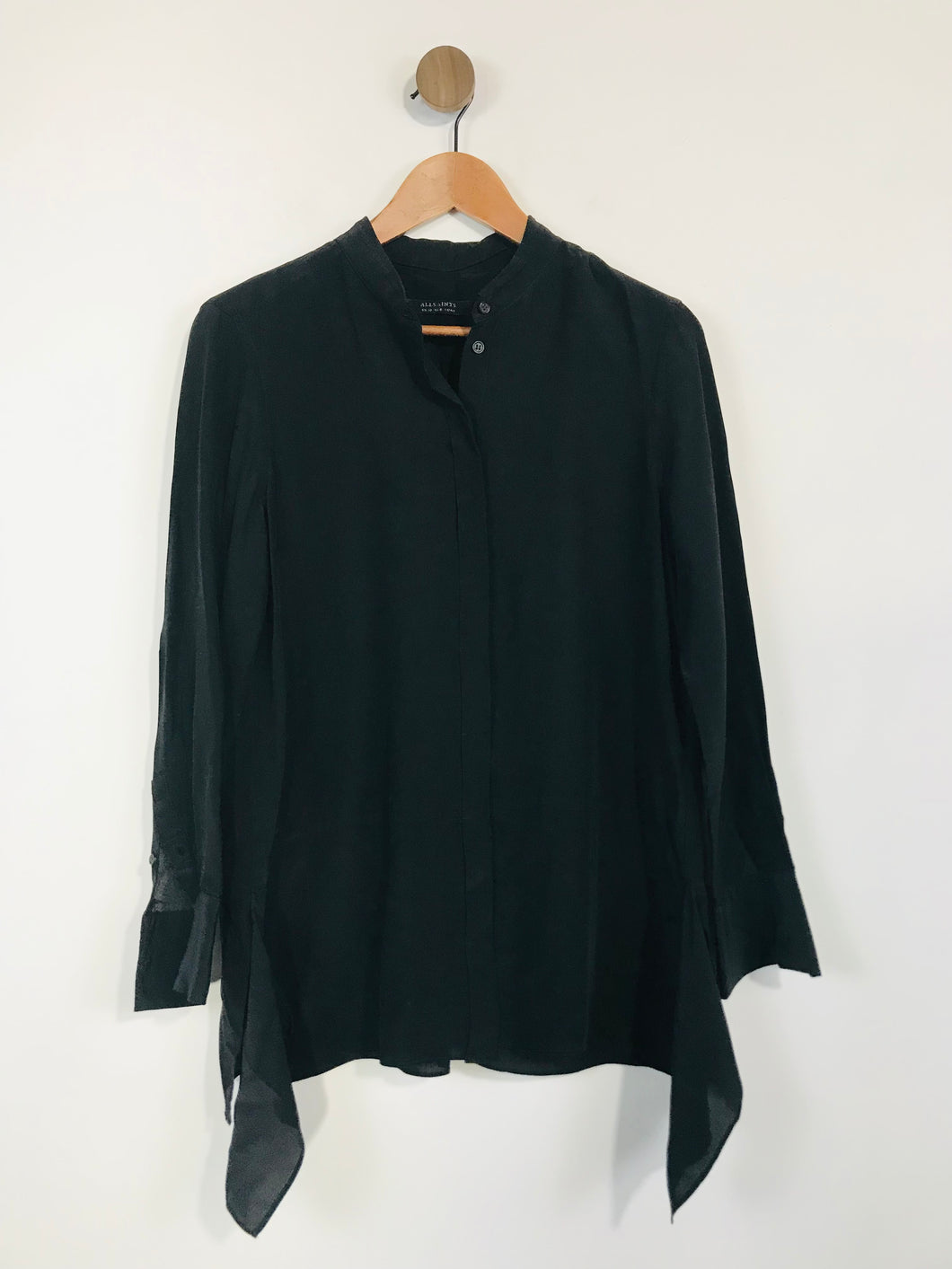 AllSaints Women's Silk Blend Button Up Blouse  | UK12 | Black
