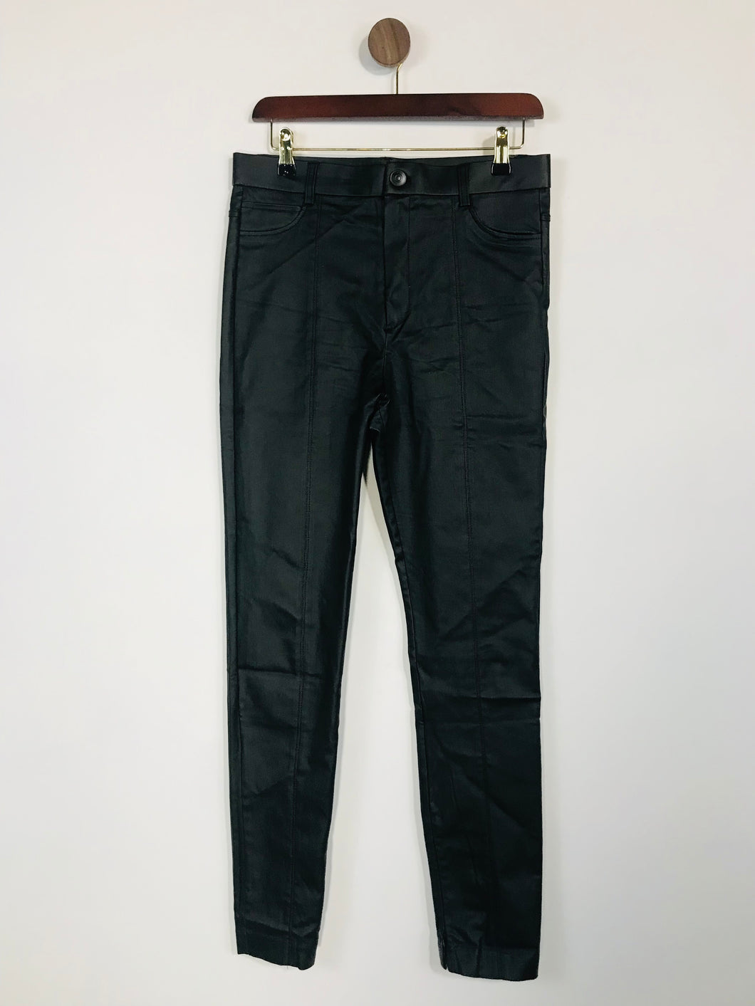 Zara Women's Leather Look High Waisted Skinny Jeans | L UK14 | Black