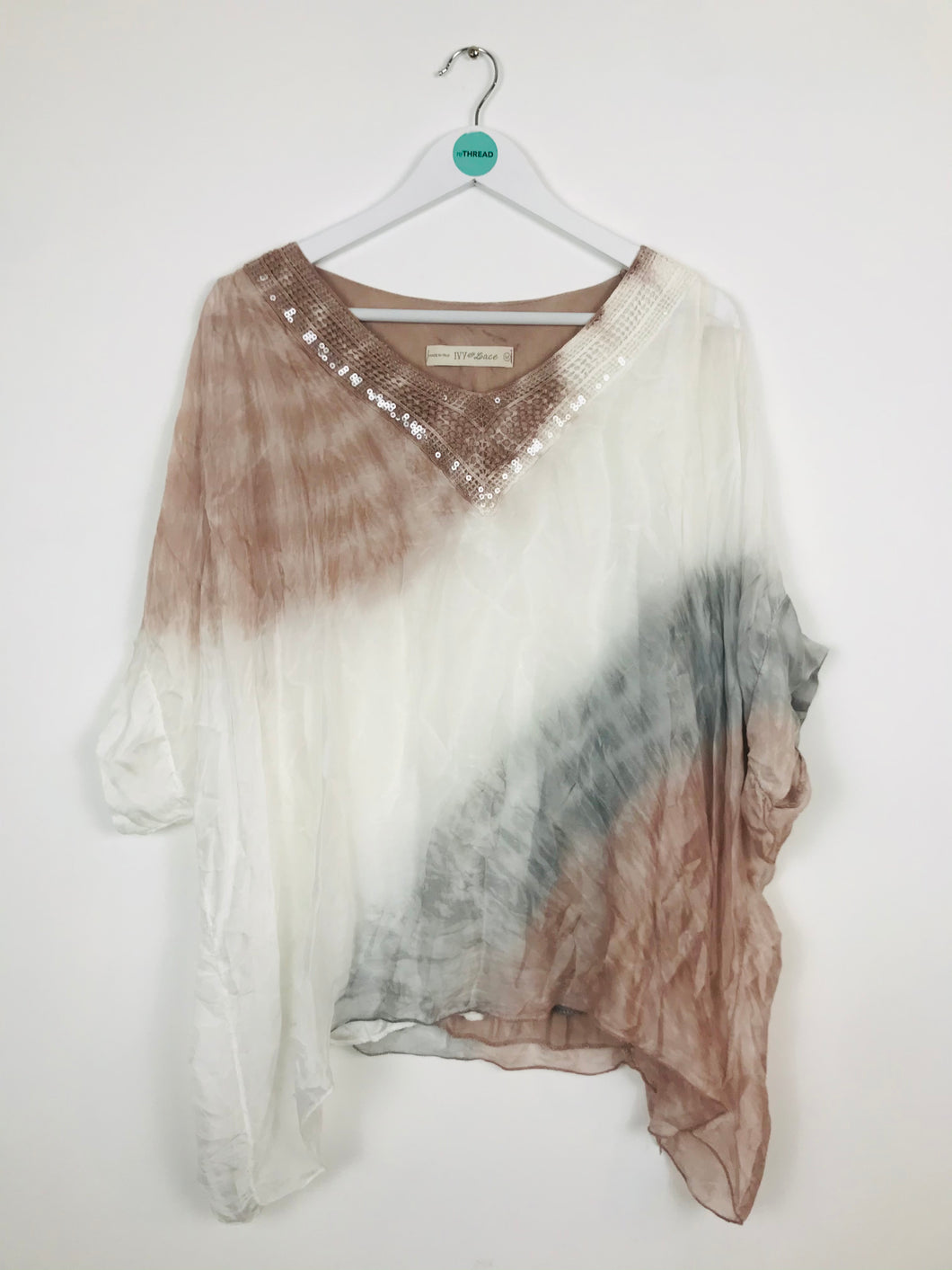 Ivy and Lace Womens Oversized T-shirt Blouse | UK10 | Brown White Blue