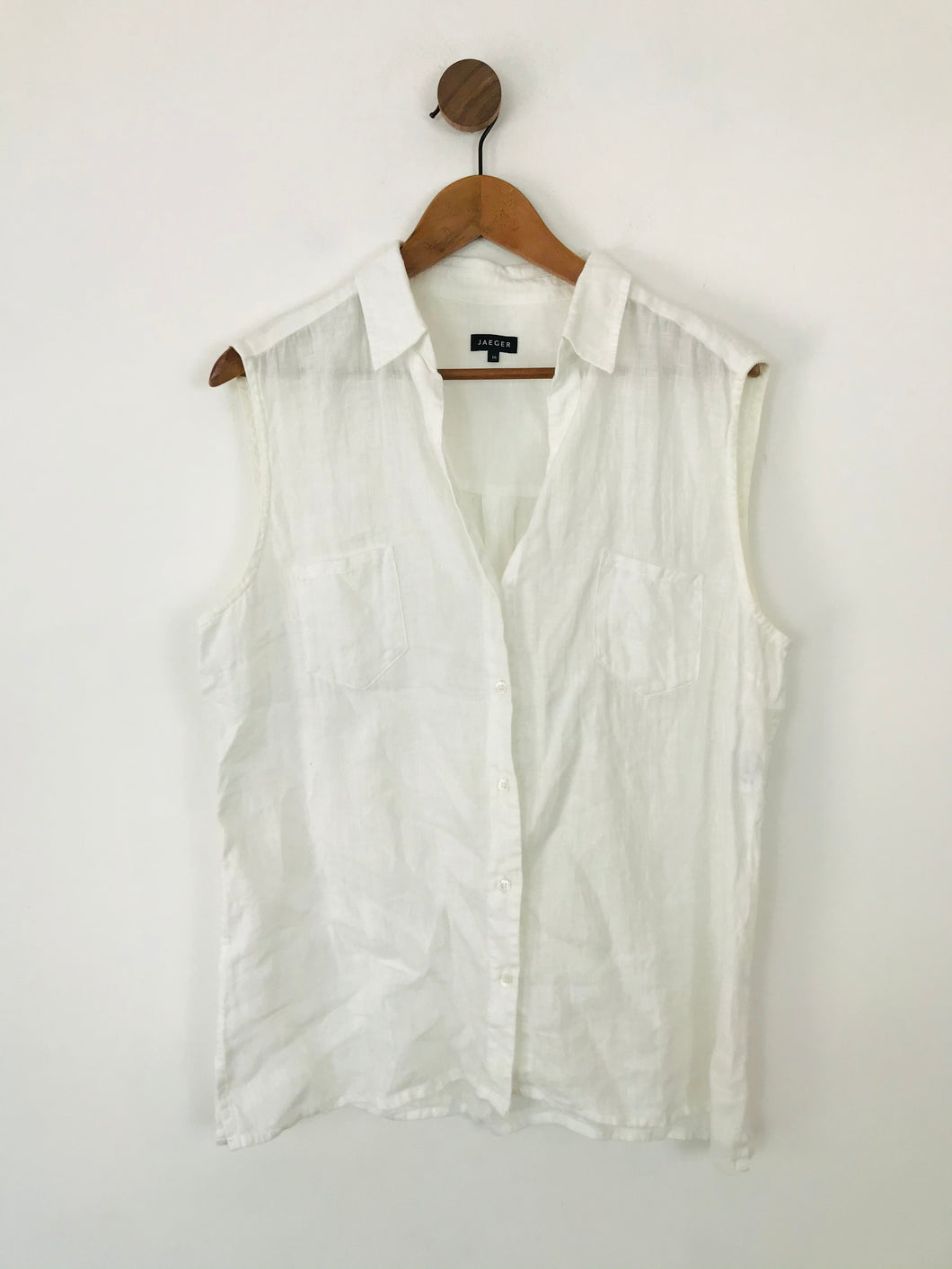 Jaeger Women's Linen Sleeveless Button-Up Shirt | UK16 | White